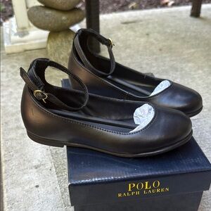 Polo by Ralph Lauren girls  Ankle Strap Black Flats ballet size 11.5